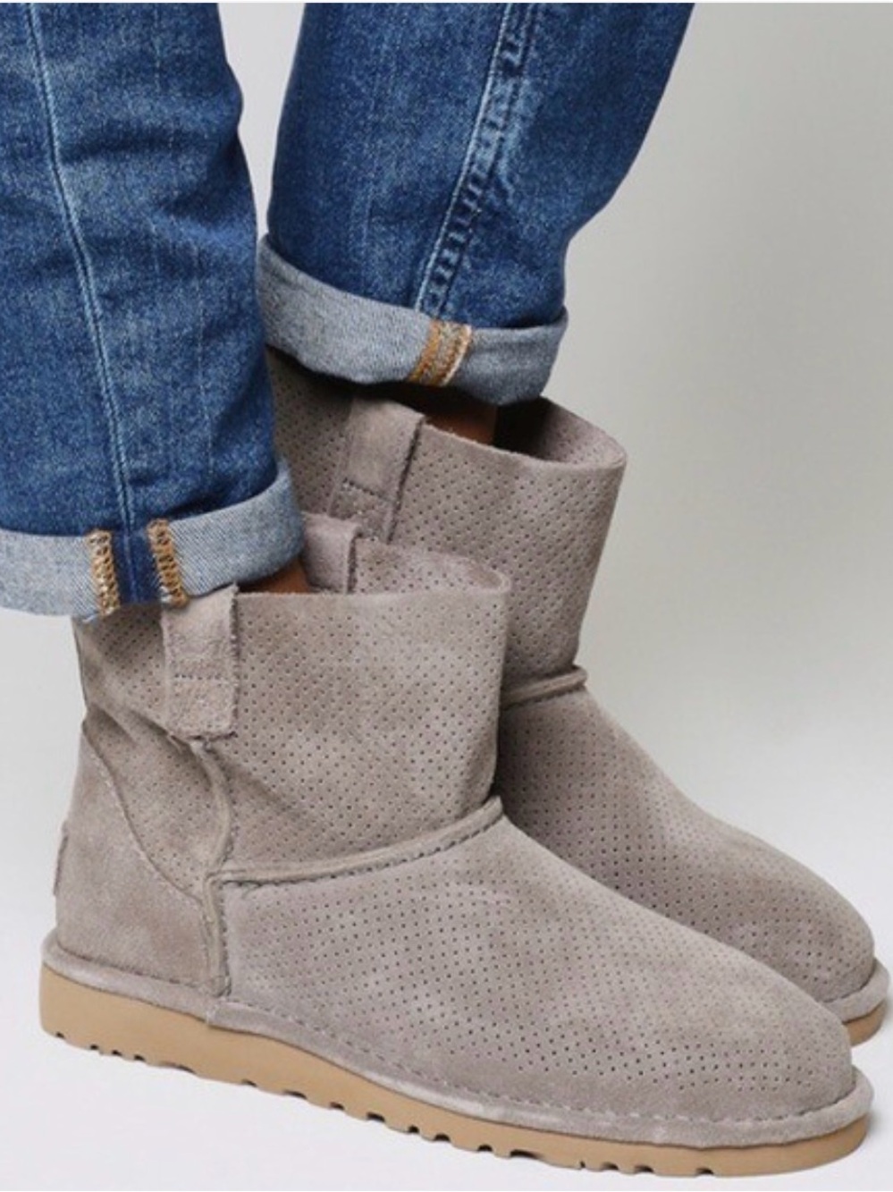 UGG Taupe Perforated Suede Short Boots